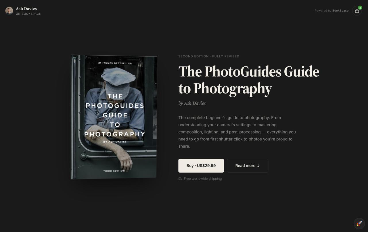 Ash Davies' Books.by storefront — dark theme